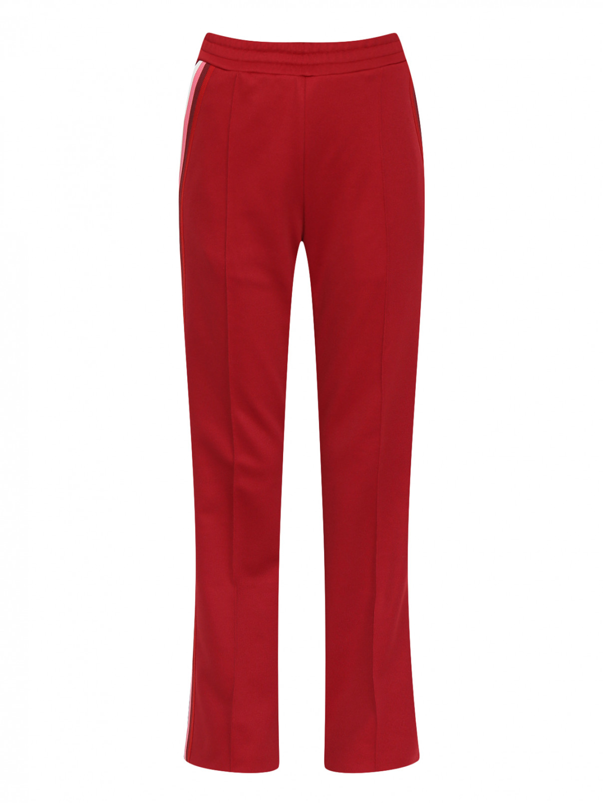 Спортивные брюки на резинке с контрастными лампасами Moncler  –  Общий вид  – Цвет:  Красный