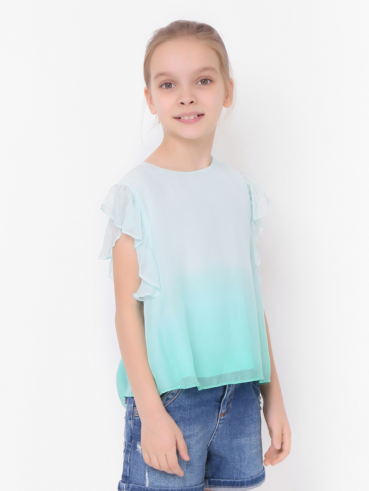 Блуза из шелка с коротким рукавом Liu Jo  –  МодельВерхНиз  – Цвет:  Синий