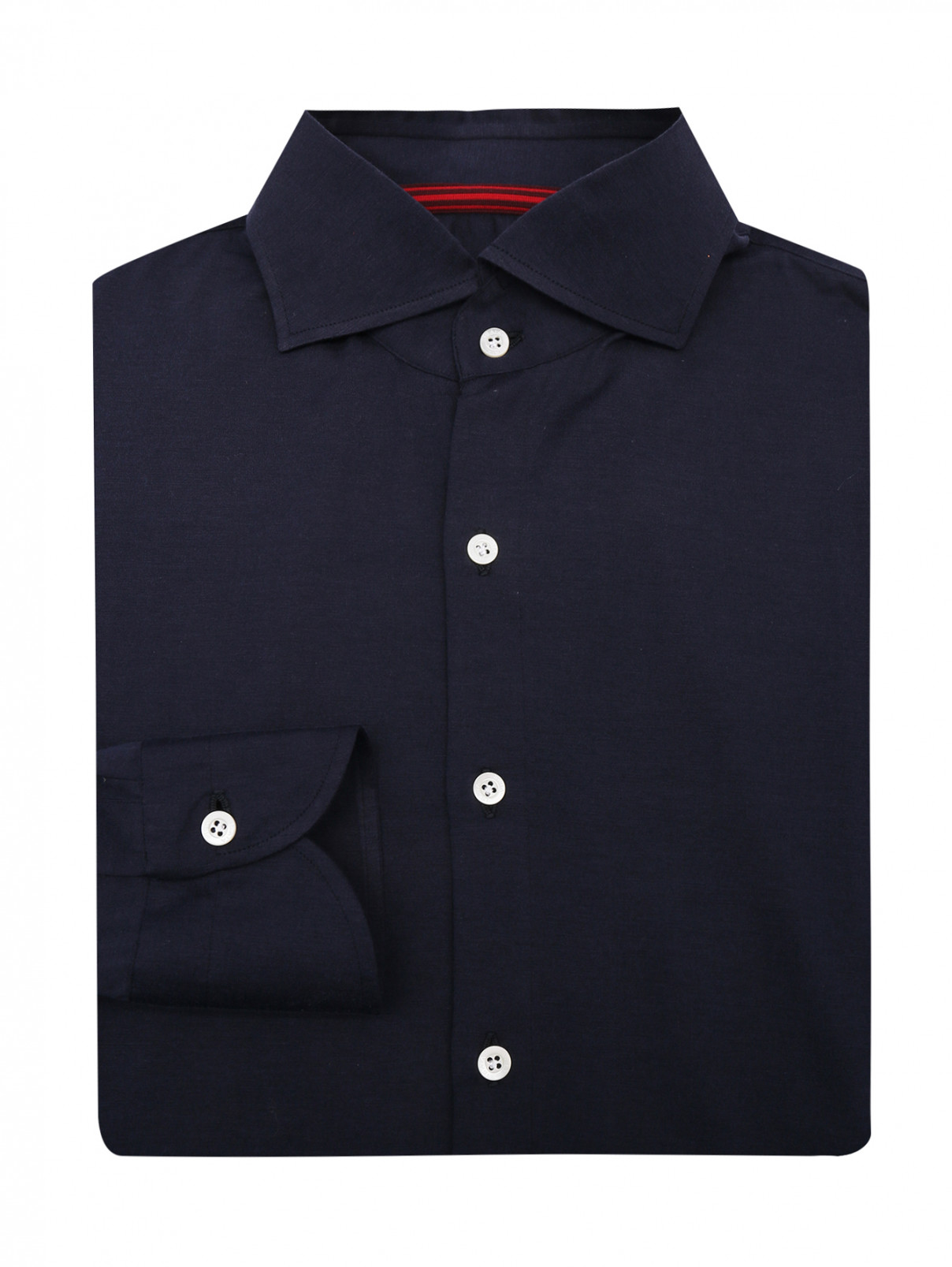 Однотонная рубашка из шелка и хлопка Isaia  –  Общий вид  – Цвет:  Синий