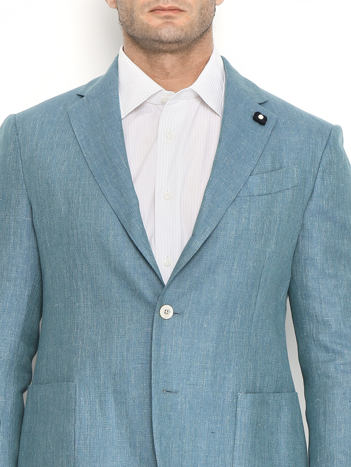 Пиджак из льна и хлопка с карманами LARDINI  –  МодельОбщийВид1  – Цвет:  Синий