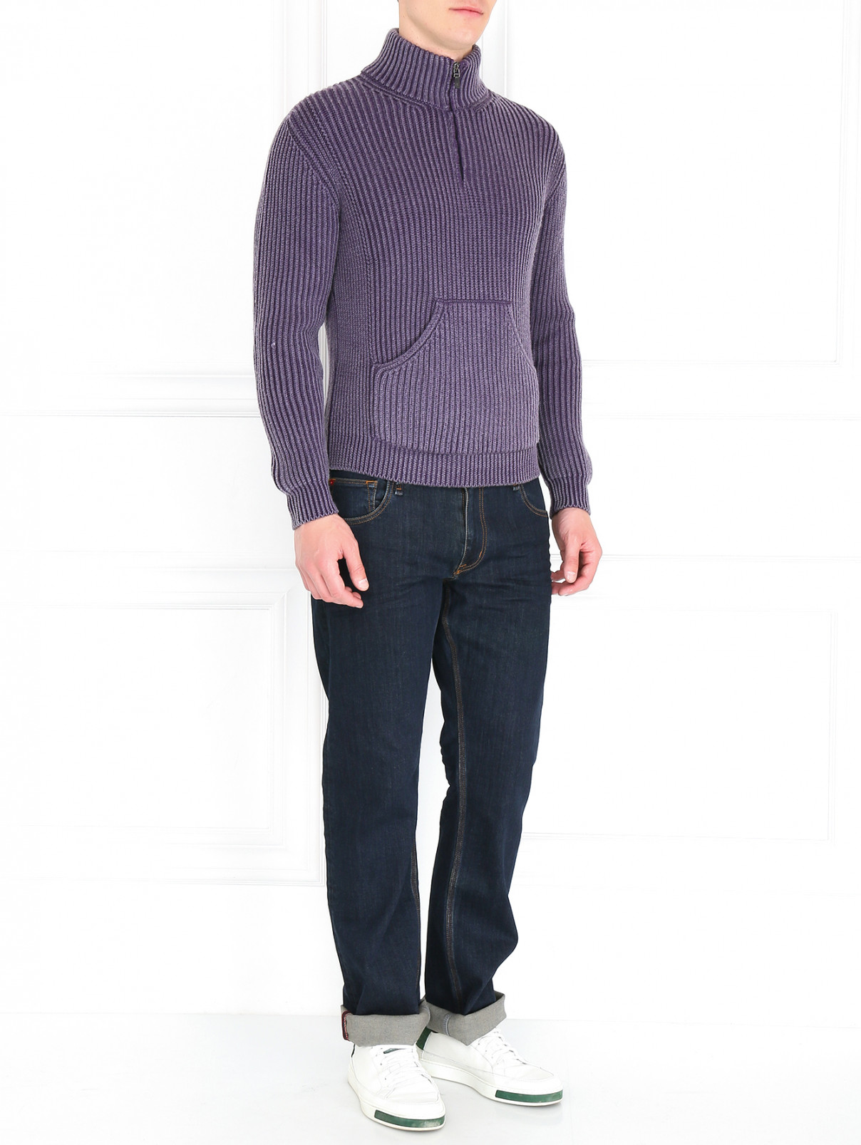 Джемпер с накладным карманом на молнии Boglioli  –  Модель Общий вид  – Цвет:  Фиолетовый