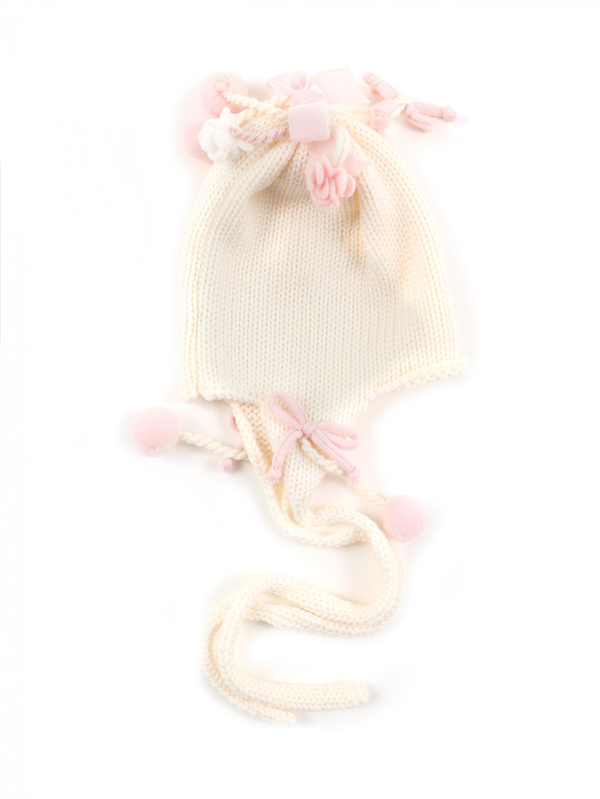 Трикотажная шапочка с бархатным бантиком Catya  –  Общий вид  – Цвет:  Белый