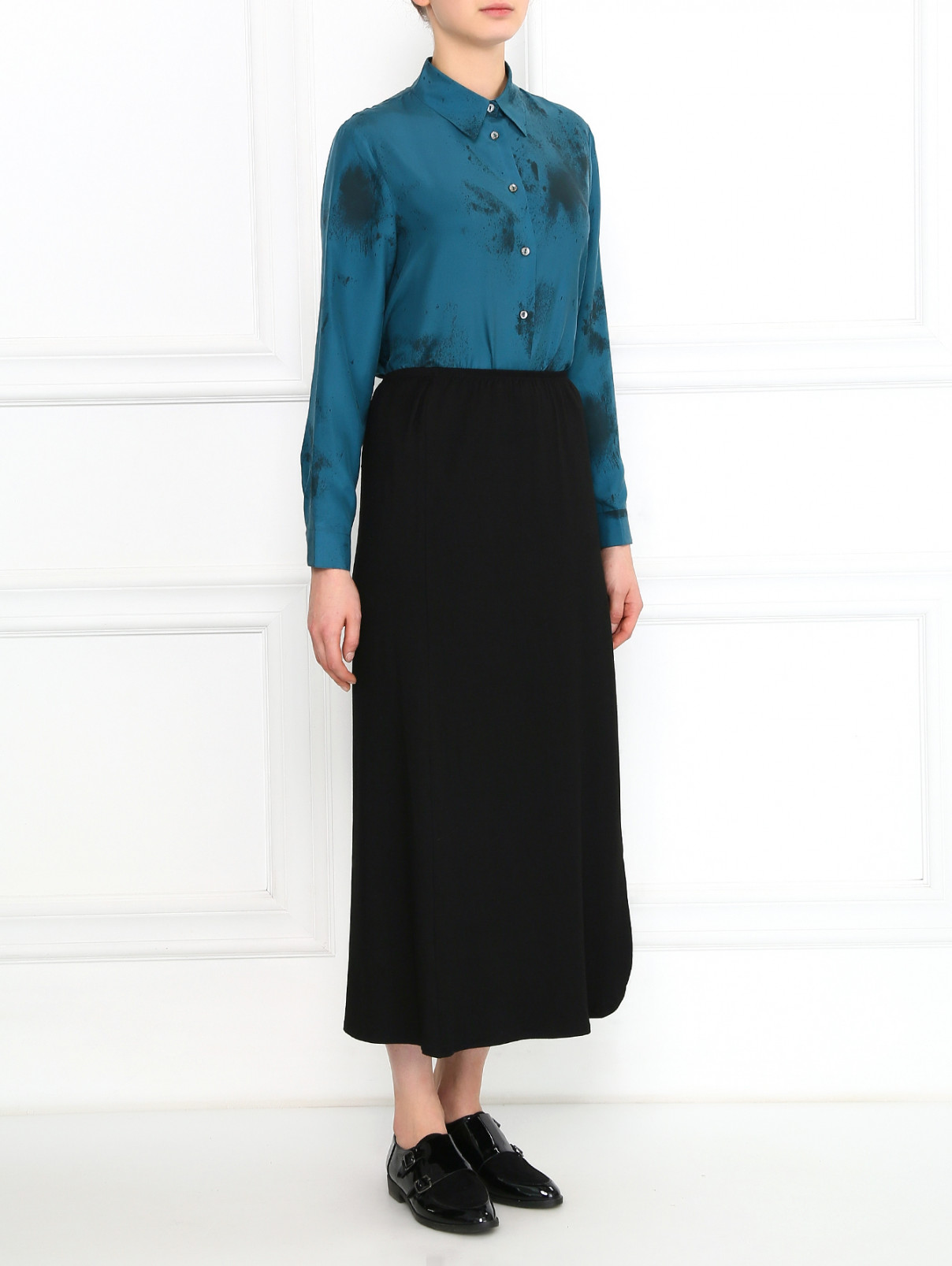 Трикотажная юбка-макси с вырезом LNA  –  Модель Общий вид  – Цвет:  Черный