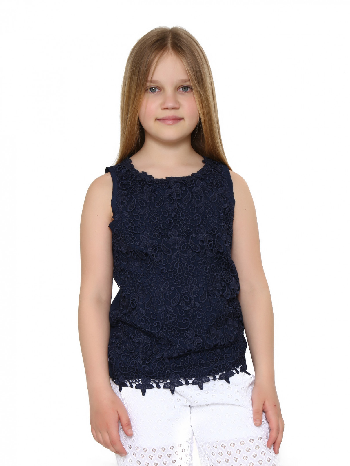 Топ с вставкой из кружева Ermanno Scervino Junior  –  Модель Верх-Низ  – Цвет:  Синий