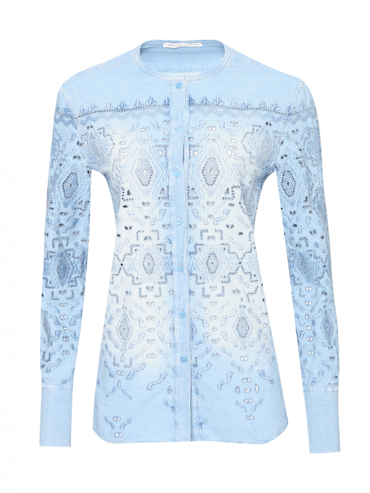 Рубашка из хлопка с вышивкой Ermanno Scervino  –  Общий вид  – Цвет:  Синий