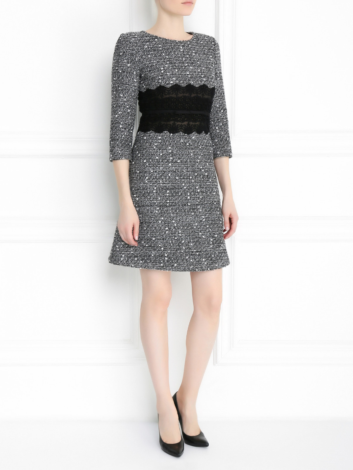 Платье из шерсти с отделкой из кружева Giambattista Valli  –  Модель Общий вид  – Цвет:  Черный