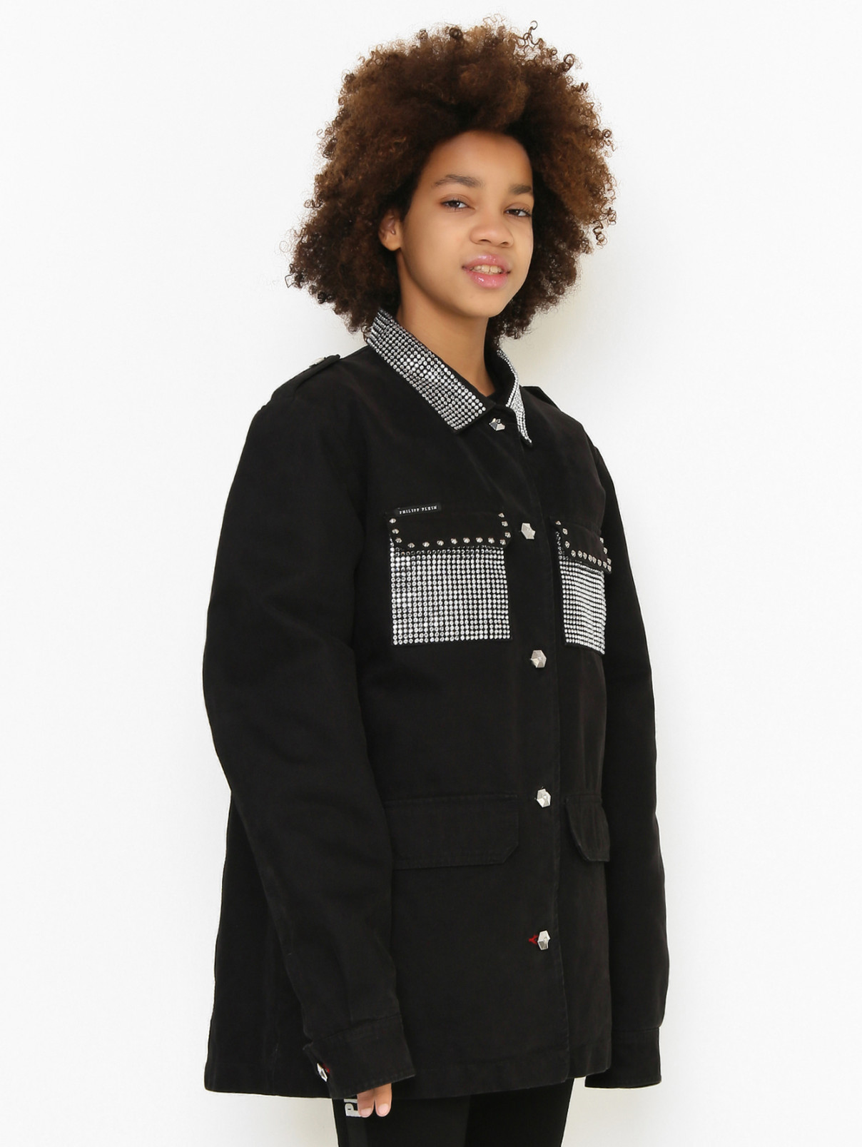 Утепленная куртка со стразами Philipp Plein  –  МодельВерхНиз  – Цвет:  Черный