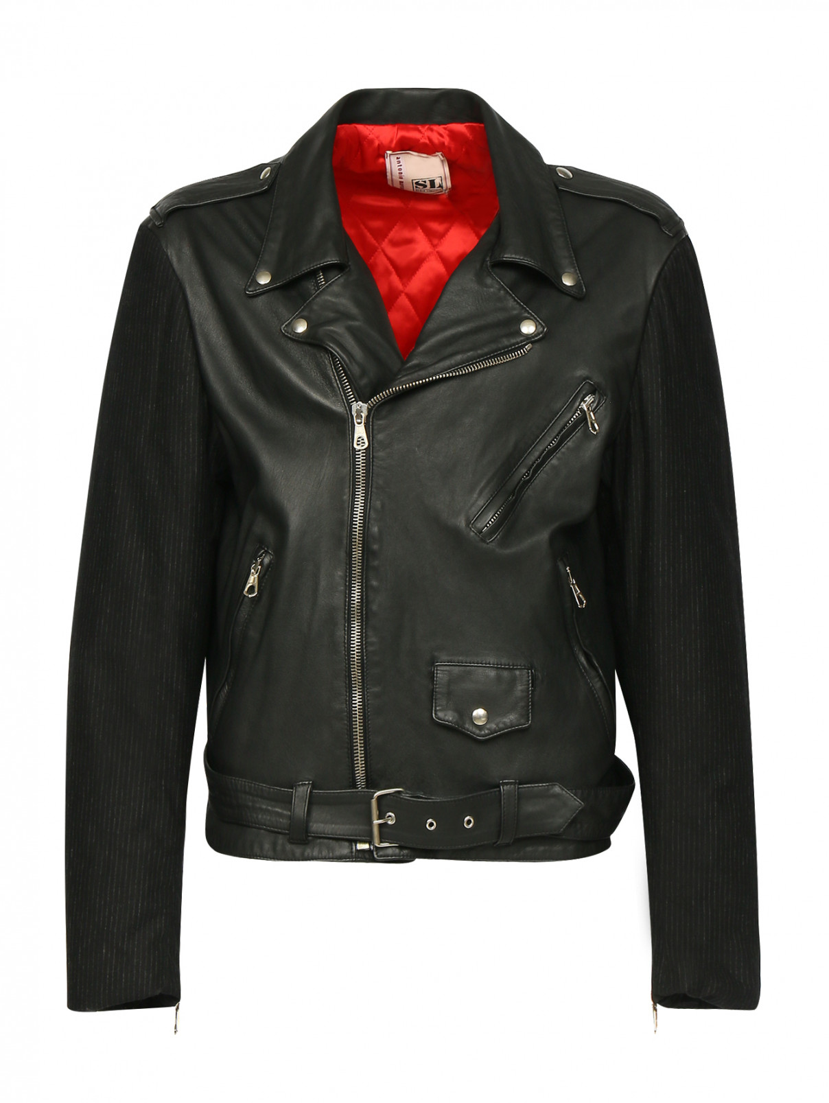 Куртка из кожи с ремнем Antonio Marras  –  Общий вид  – Цвет:  Черный