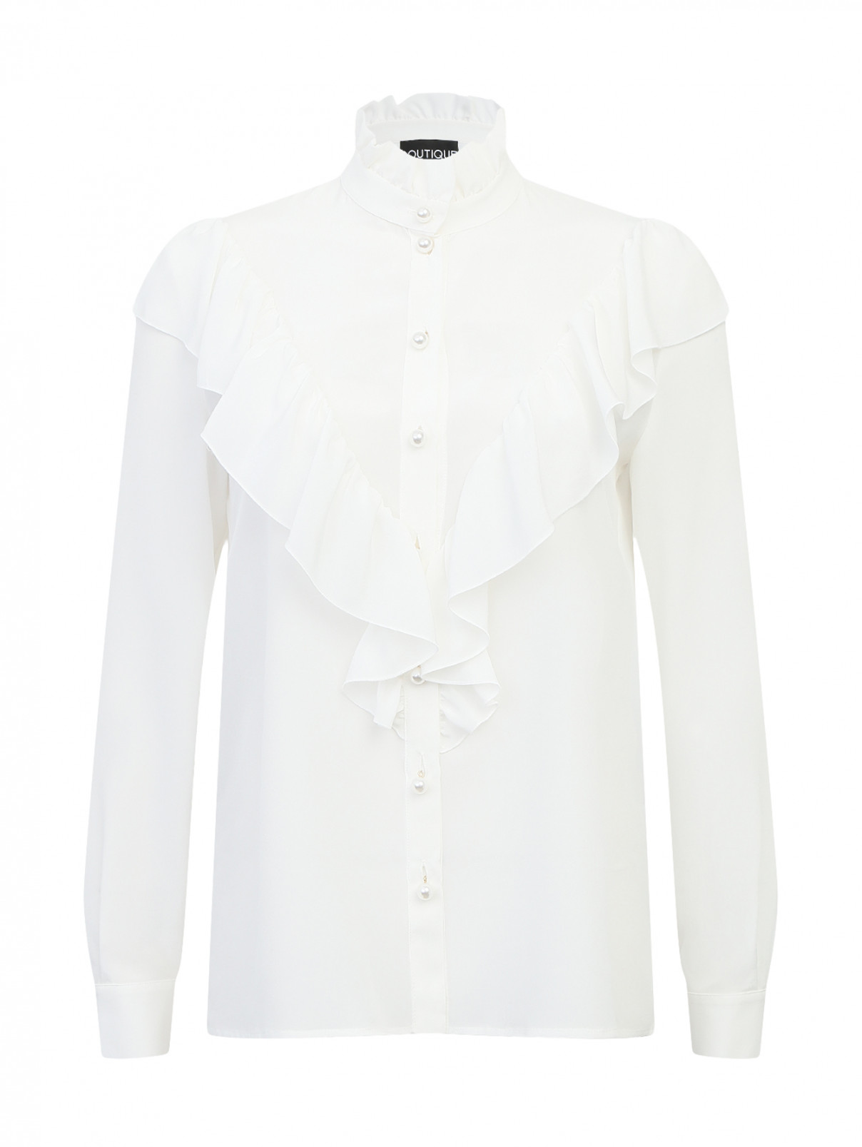 Блуза из шелка с жабо Moschino Boutique  –  Общий вид  – Цвет:  Белый