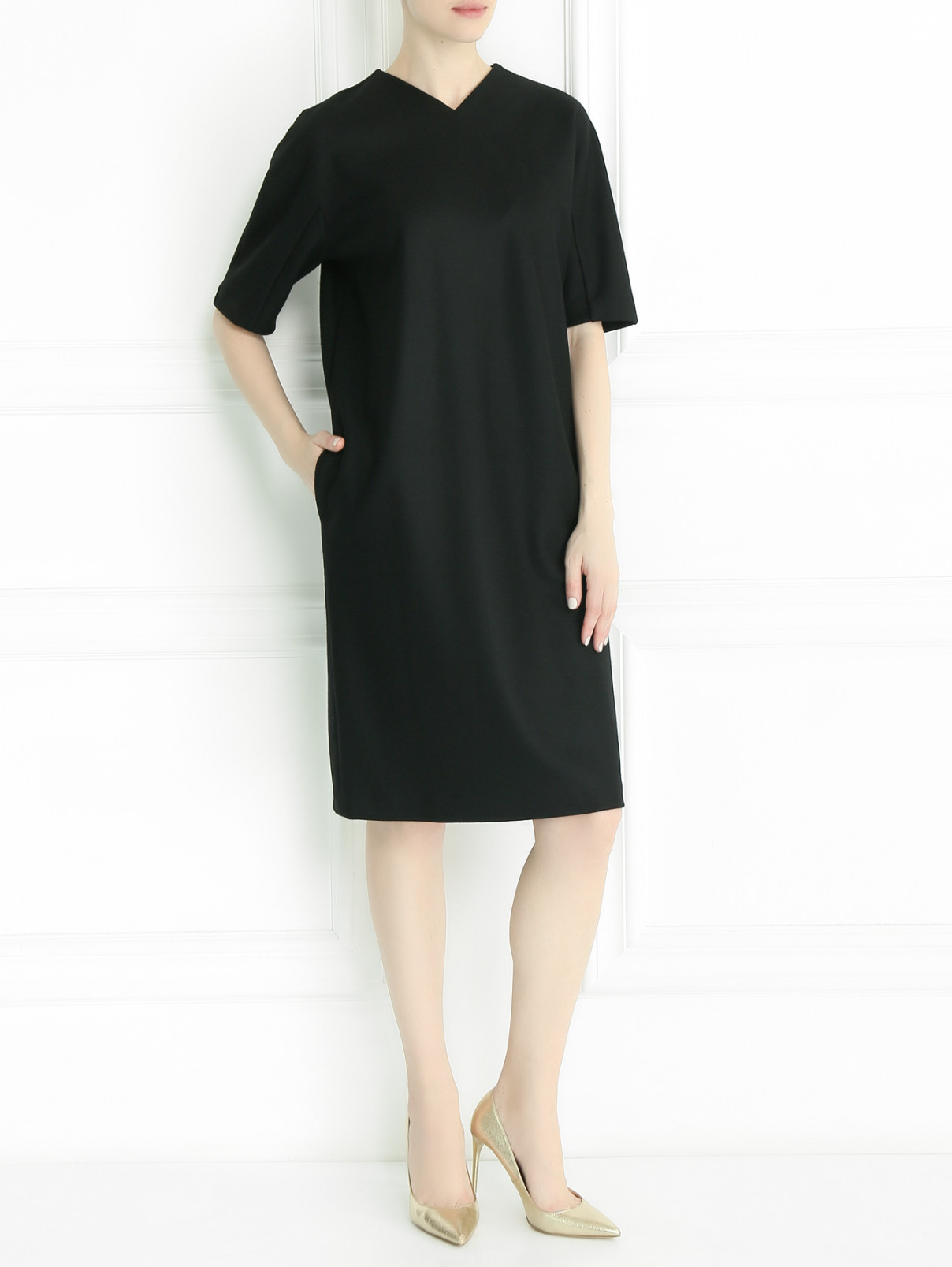 Платье из шерсти прямого кроя Jil Sander  –  Модель Общий вид  – Цвет:  Черный