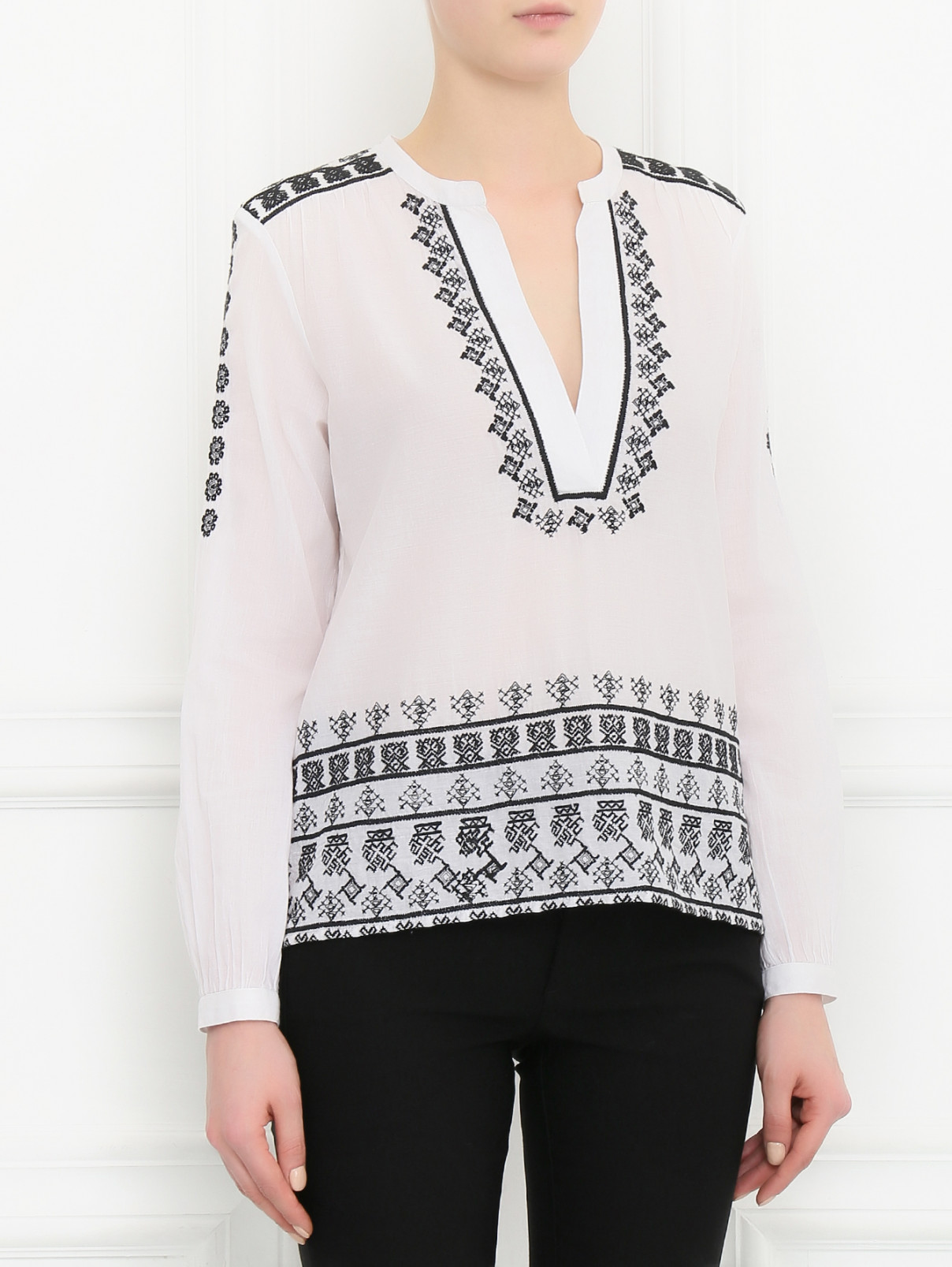 Рубашка из хлопка декорированная вышивкой Rich&Royal  –  Модель Верх-Низ  – Цвет:  Белый