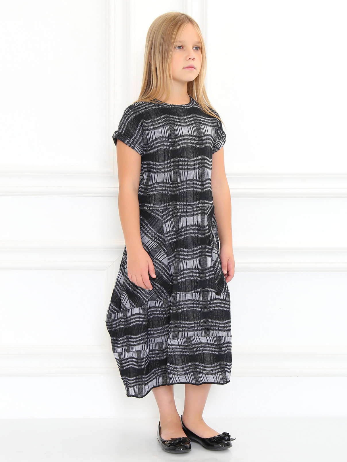 Платье трикотажное из шерсти с узором "клетка" Val Max  –  Модель Общий вид  – Цвет:  Серый