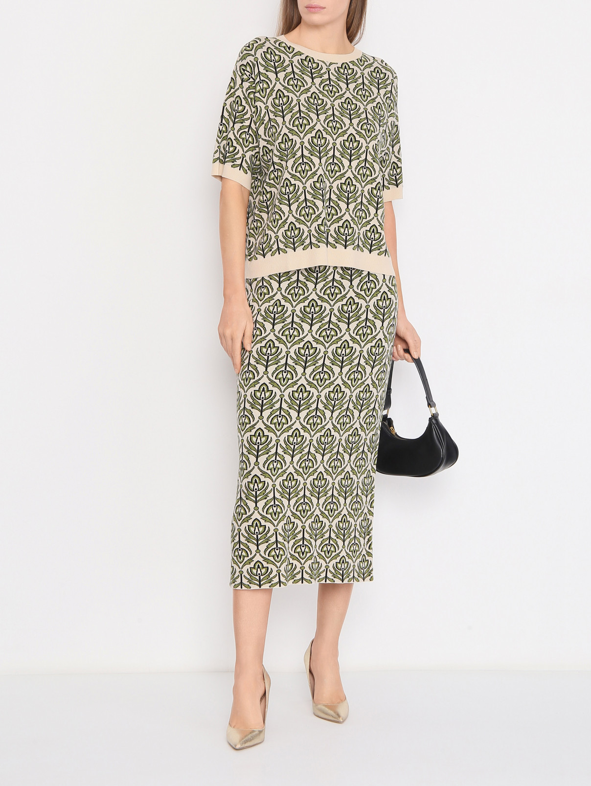 Юбка трикотажная с узором Weekend Max Mara  –  МодельОбщийВид  – Цвет:  Бежевый