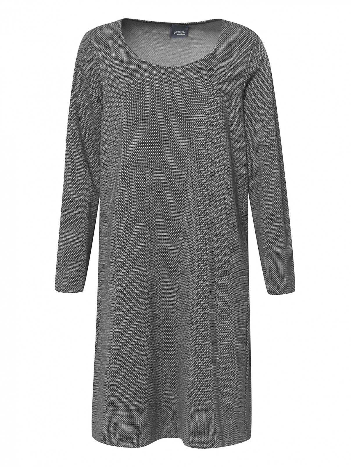 Платье трикотажное из ткани с рисунком Persona by Marina Rinaldi  –  Общий вид  – Цвет:  Серый