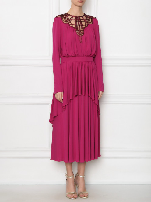 Платье-миди асимметричного кроя с декоративной отделкой Alberta Ferretti - МодельВерхНиз
