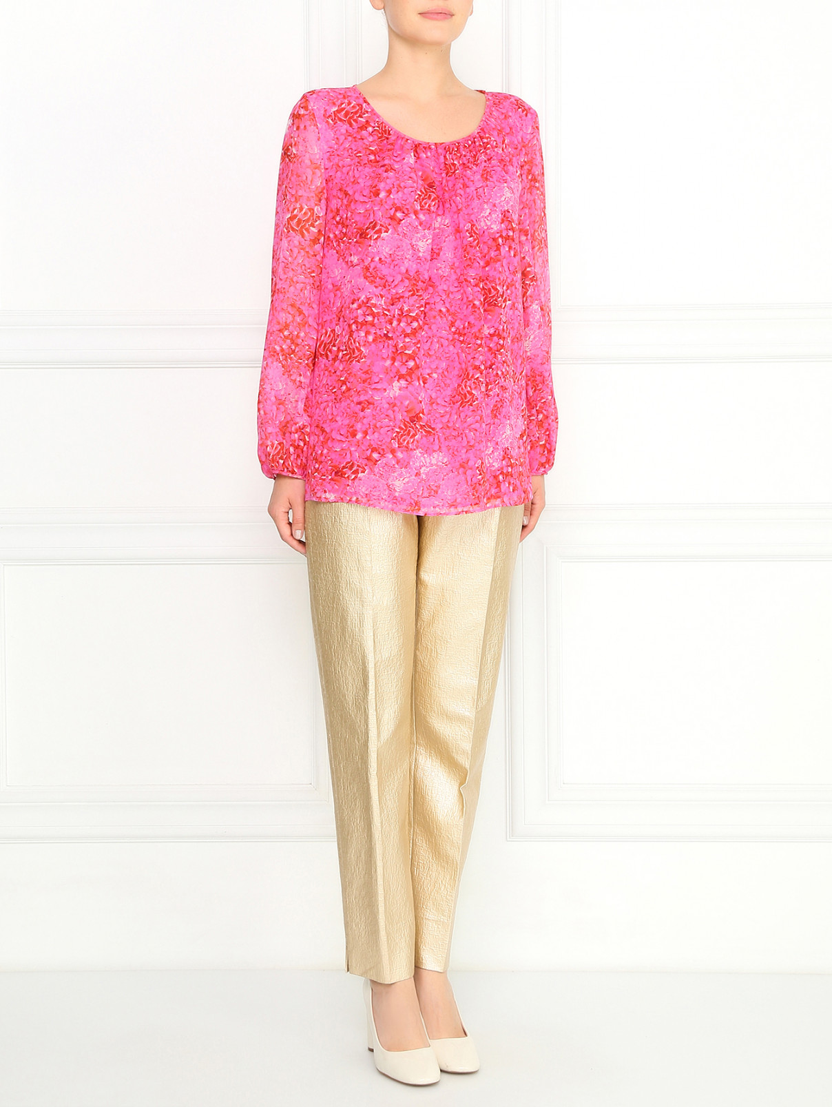 Блуза из шелка свобдного кроя с цветочным узором Giambattista Valli  –  Модель Общий вид  – Цвет:  Узор