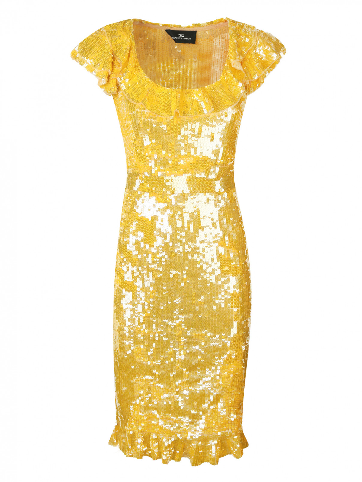 Платье из ткани с пайетками Elisabetta Franchi  –  Общий вид  – Цвет:  Желтый