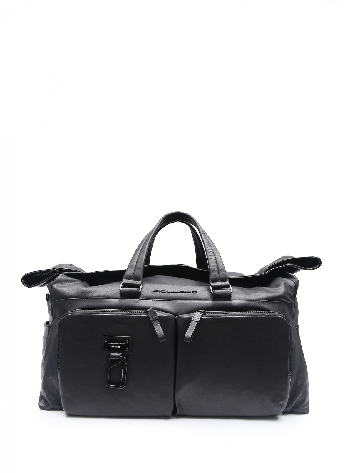 Дорожная сумка из кожи с карманами Piquadro  –  Общий вид  – Цвет:  Черный