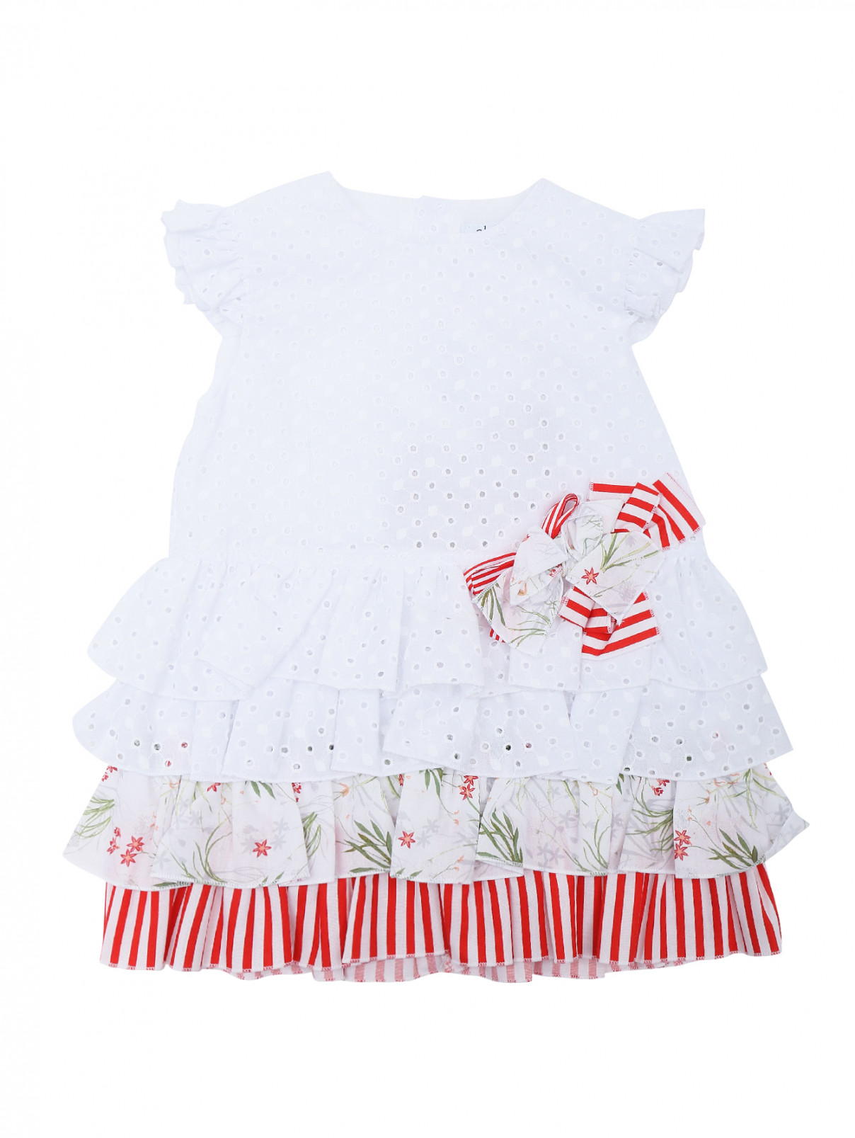 Платье хлопковое с оборками Aletta  –  Общий вид  – Цвет:  Белый