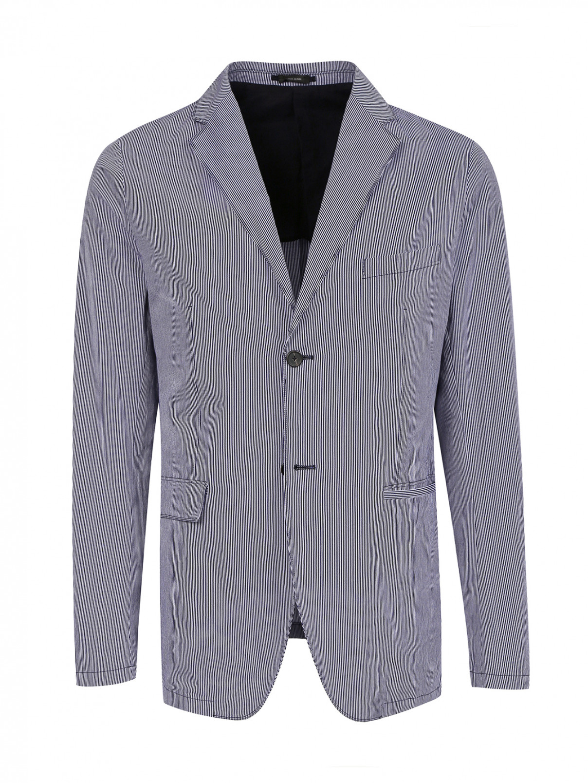Пиджак однобортный из хлопка с узором "полоска" Jil Sander  –  Общий вид  – Цвет:  Синий