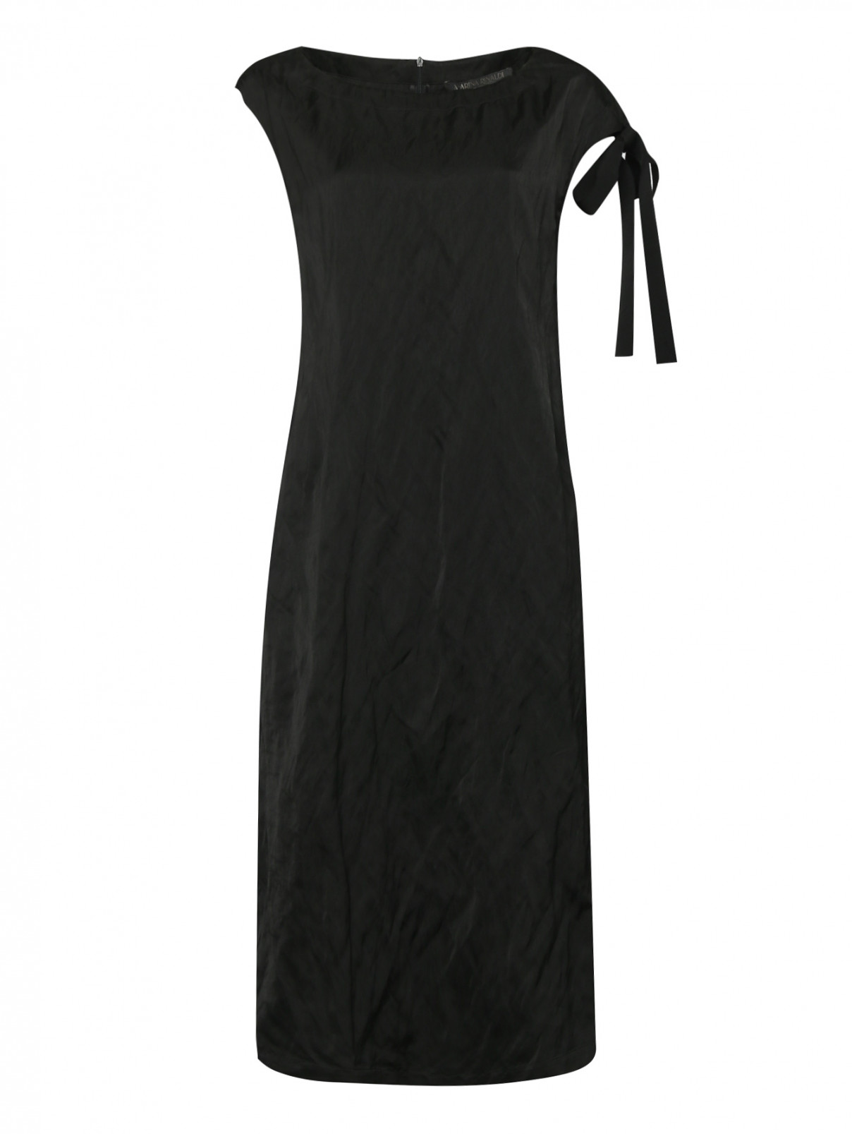 Платье-миди из жатой ткани Marina Rinaldi  –  Общий вид  – Цвет:  Черный