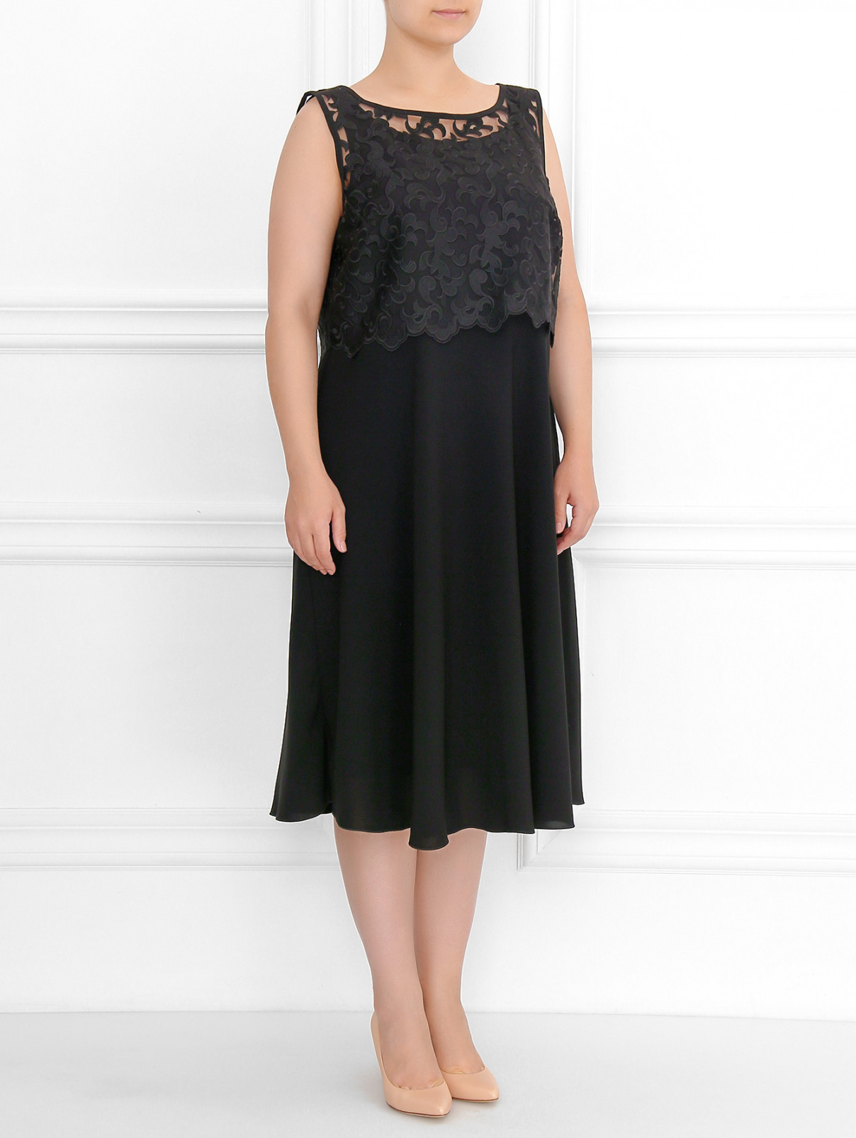 Платье без рукавов с отделкой из кружева Marina Rinaldi  –  Модель Общий вид  – Цвет:  Черный