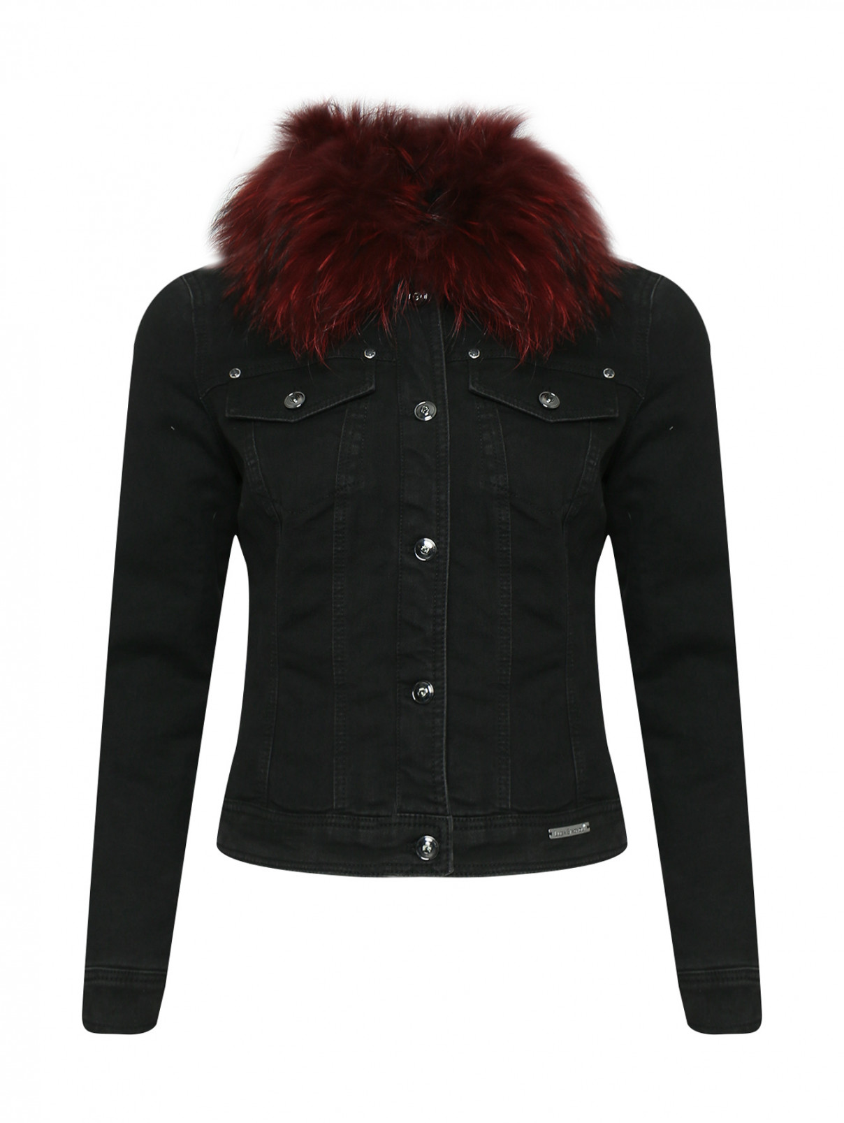 Куртка из темного денима с меховой отделкой Luisa Spagnoli  –  Общий вид  – Цвет:  Черный