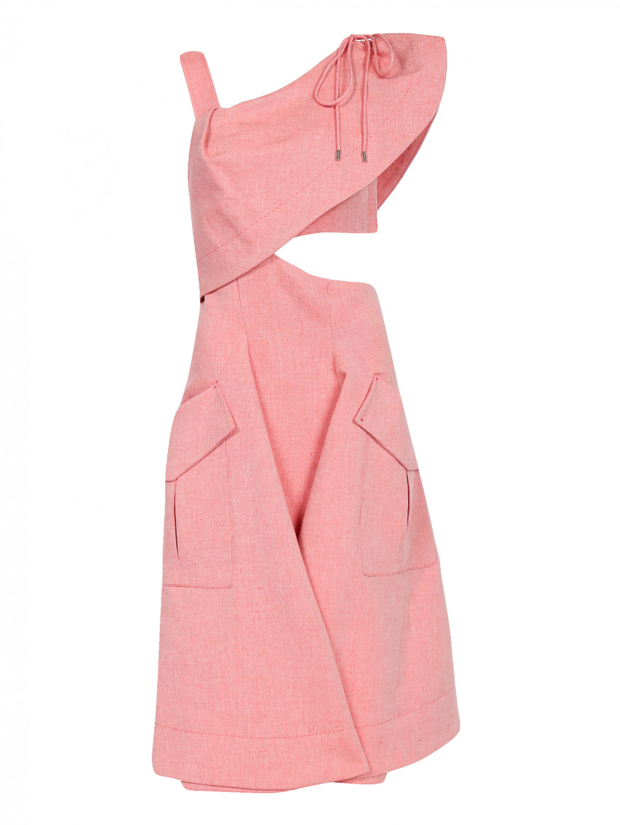Платье-миди асимметричного кроя с накладными карманами Carven  –  Общий вид  – Цвет:  Красный