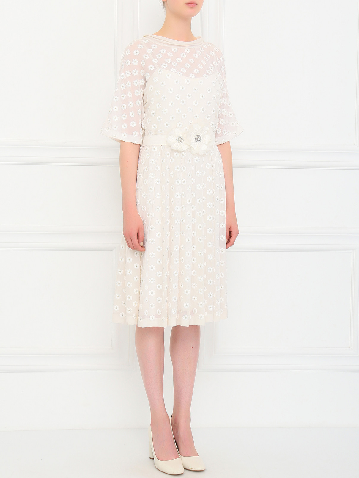 Платье из шелка с вышивкой Collette Dinnigan  –  Модель Общий вид  – Цвет:  Белый