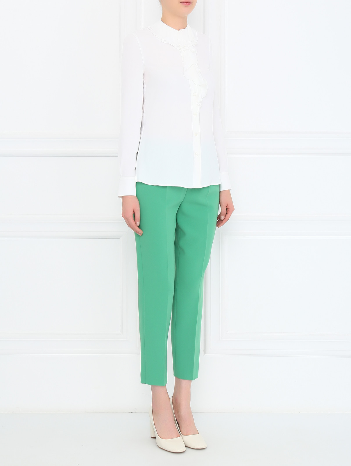 Блуза из смешанного шелка с жабо Moschino Boutique  –  Модель Общий вид  – Цвет:  Белый