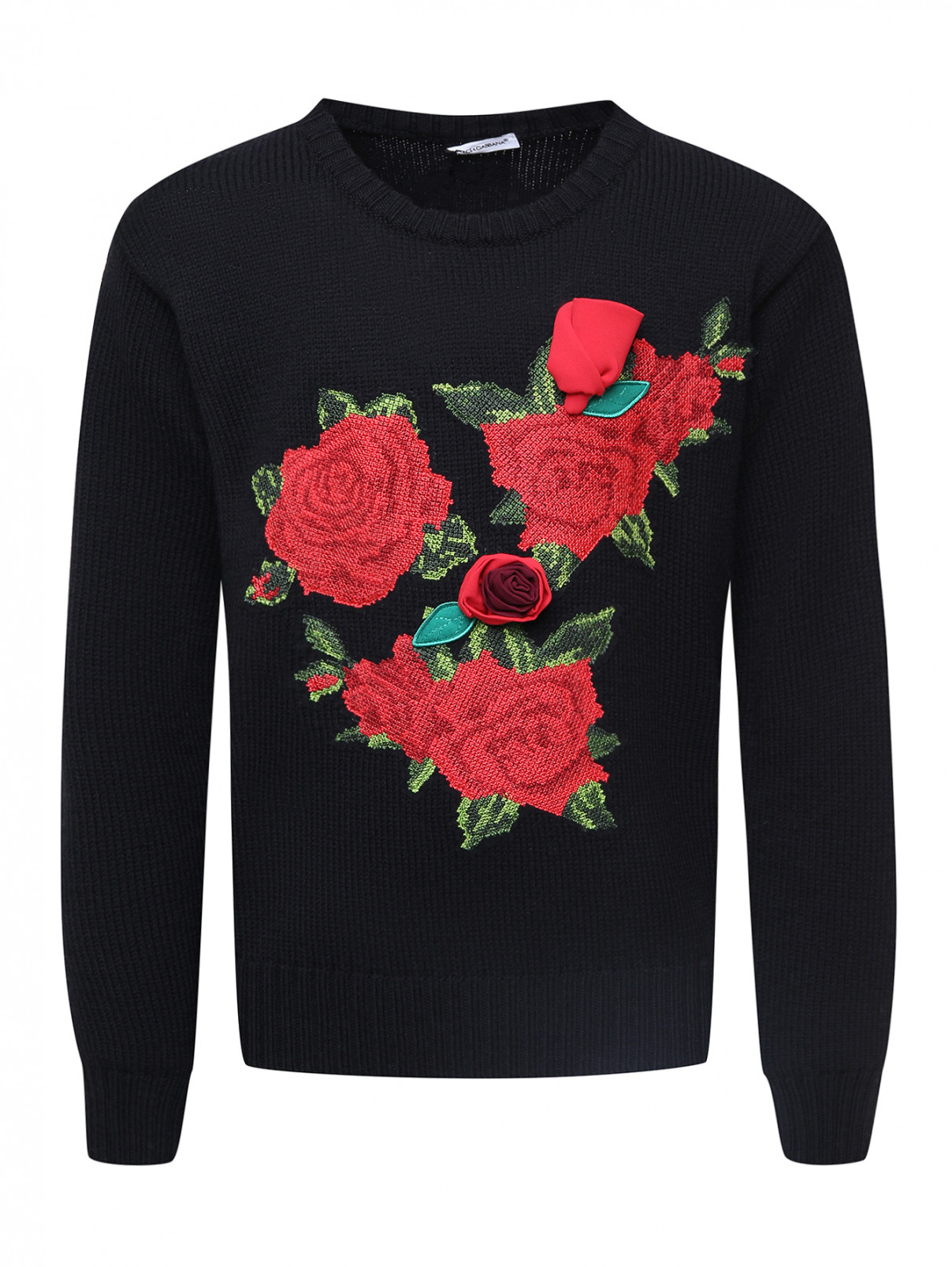 Шерстяной джемпер с аппликацией Dolce & Gabbana  –  Общий вид  – Цвет:  Черный