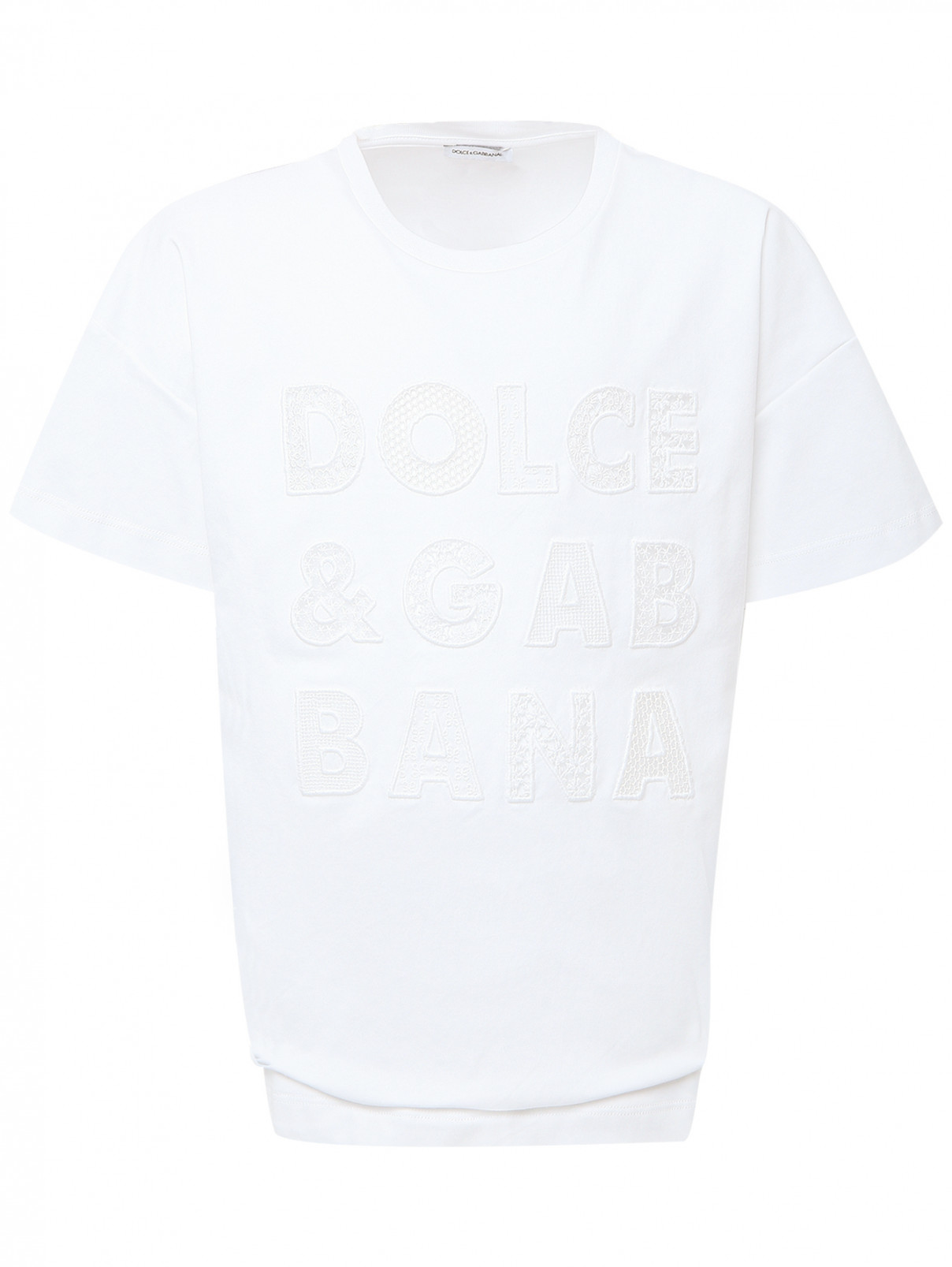 Хлопковая футболка с аппликацией Dolce & Gabbana  –  Общий вид  – Цвет:  Белый