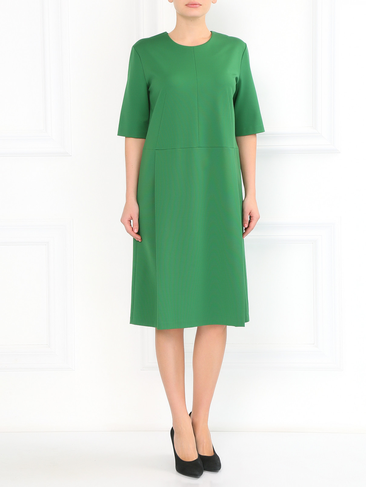 Платье свободного кроя с защипами Jil Sander  –  Модель Общий вид  – Цвет:  Зеленый