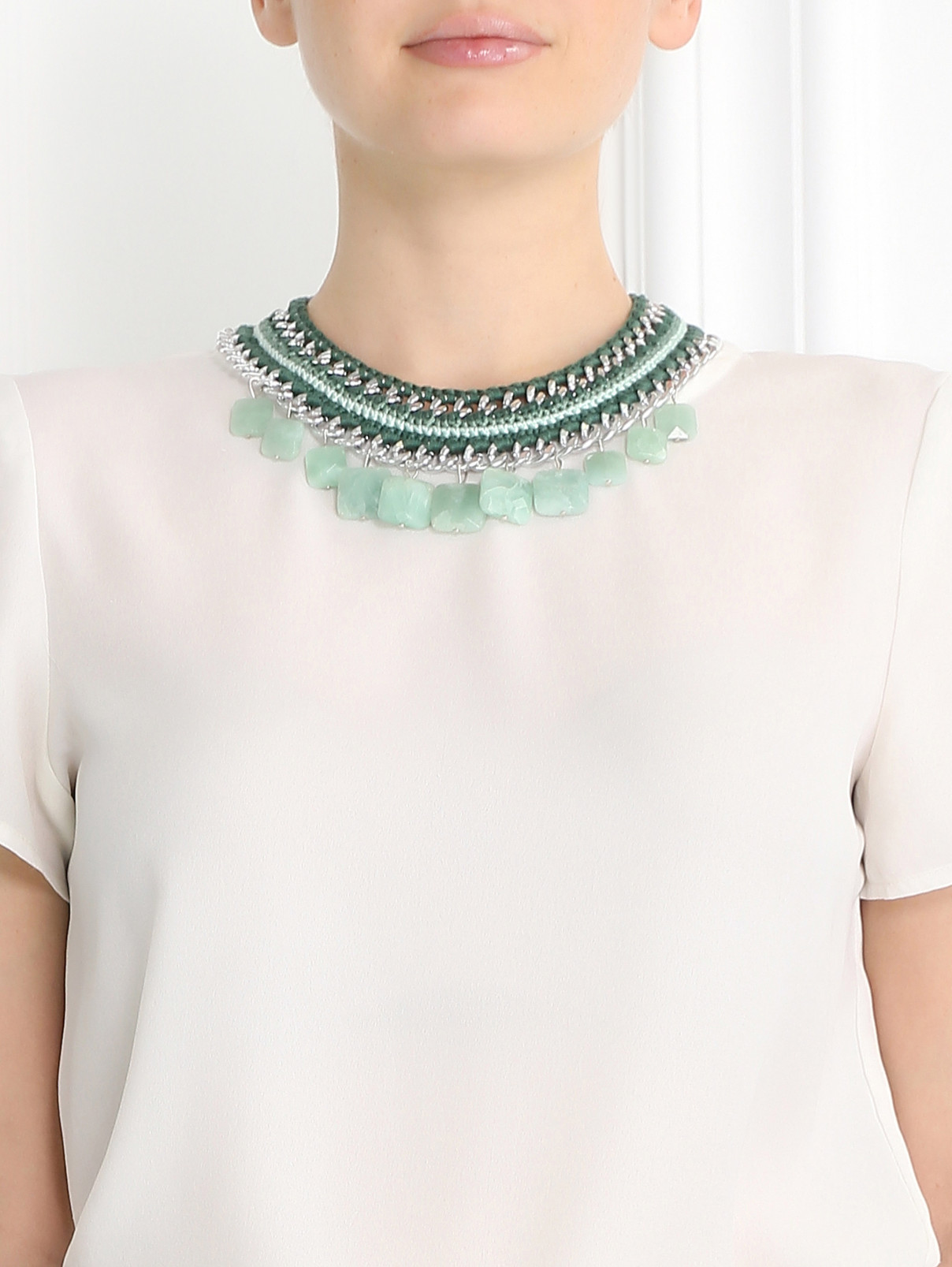 Ожерелье из текстиля с нефритом Inga Kazumyan  –  Модель Общий вид1  – Цвет:  Зеленый