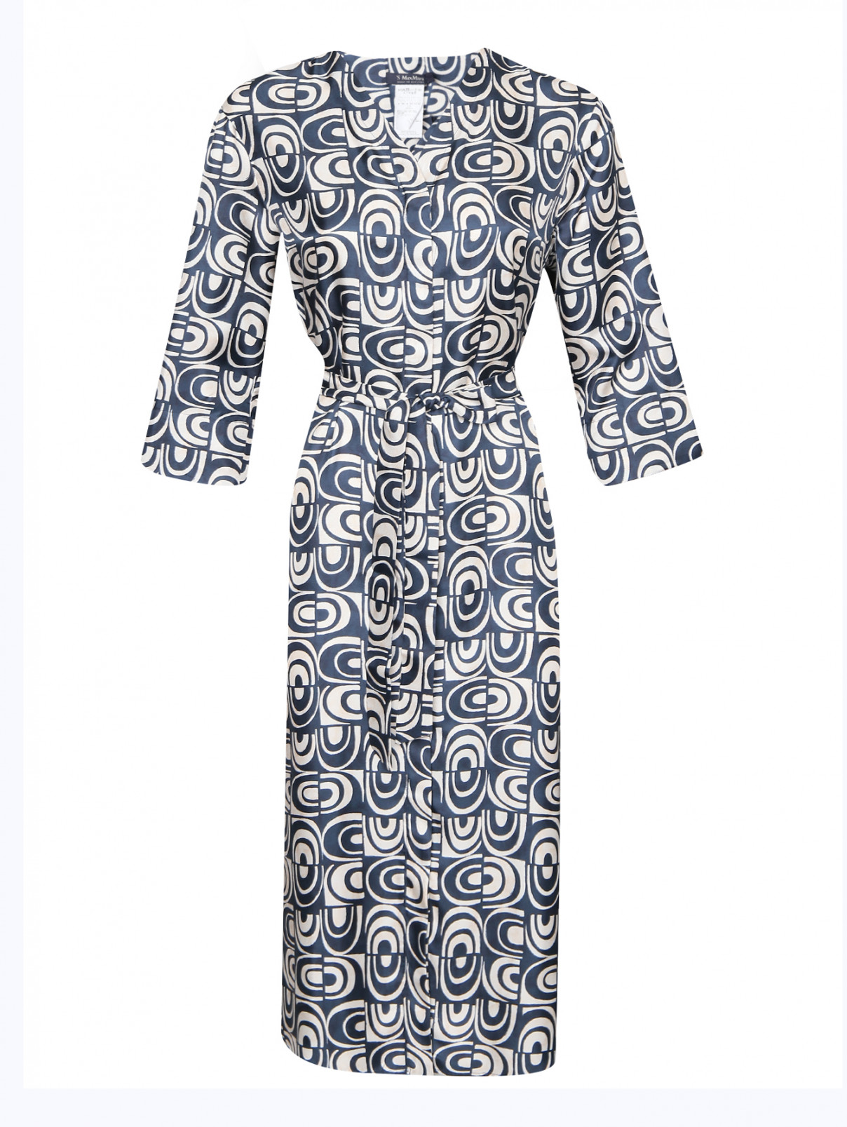 Платье-миди из шелка с узором Max Mara  –  Общий вид  – Цвет:  Синий