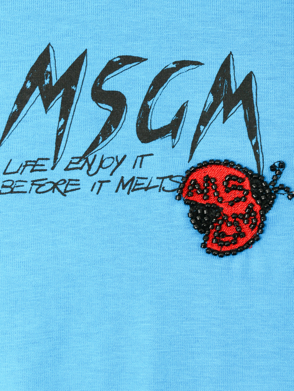 Футболка из хлопка с принтом и бисером MSGM  –  Деталь  – Цвет:  Синий