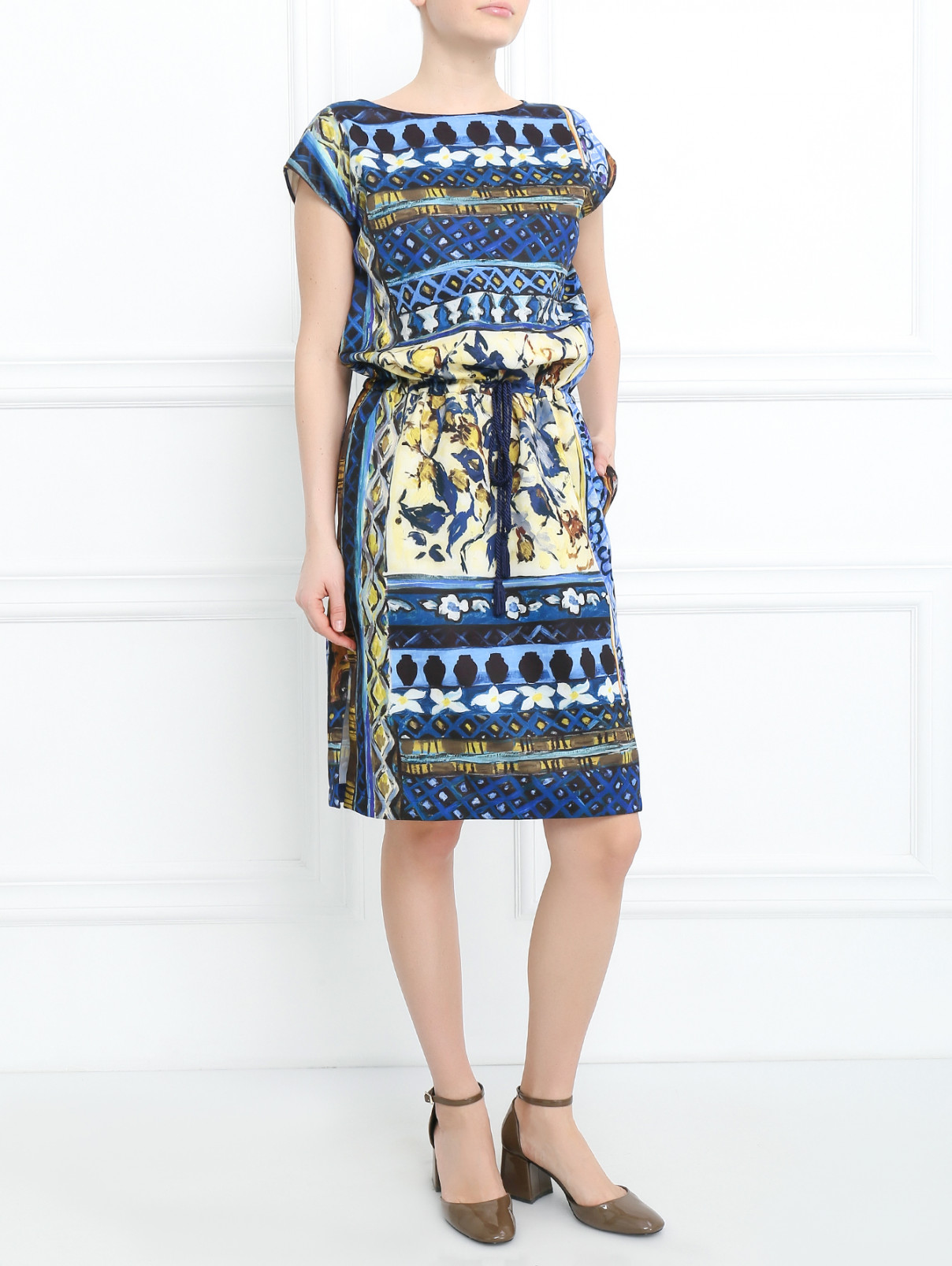 Платье с узором свободного кроя Alberta Ferretti  –  Модель Общий вид  – Цвет:  Синий