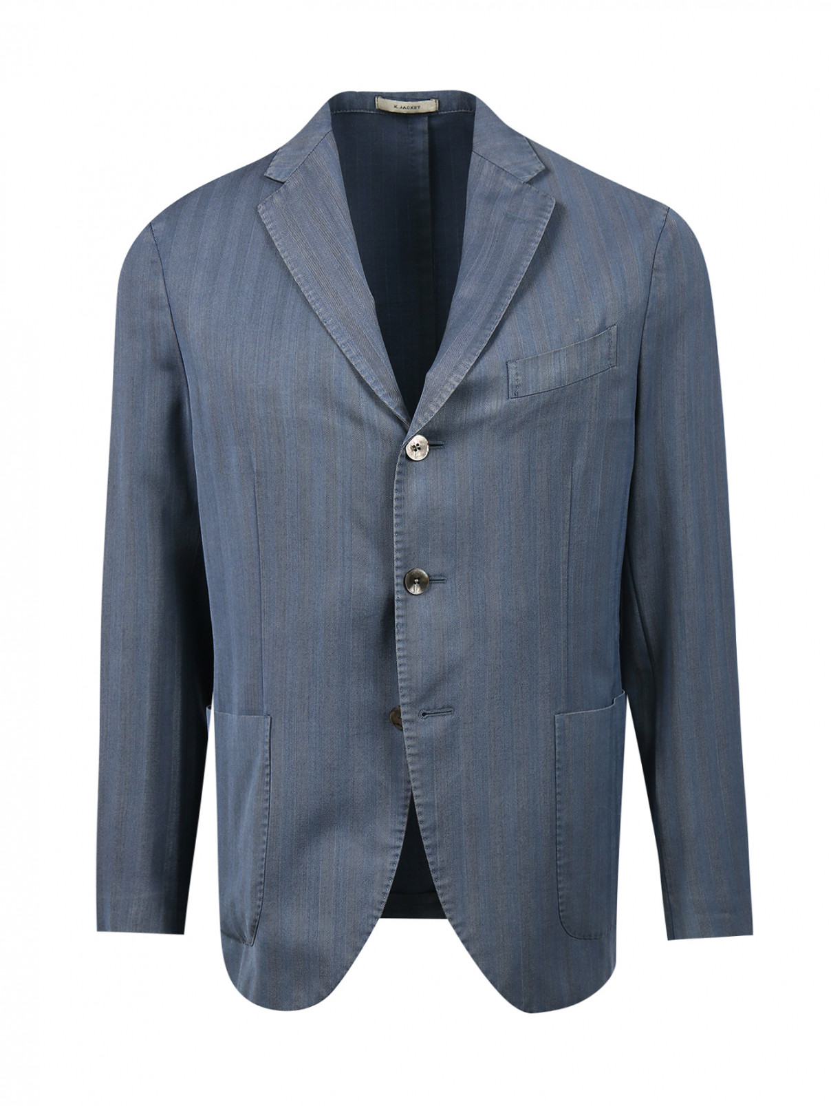 Пиджак однобортный из шерсти с узором "полоска" Boglioli  –  Общий вид  – Цвет:  Синий