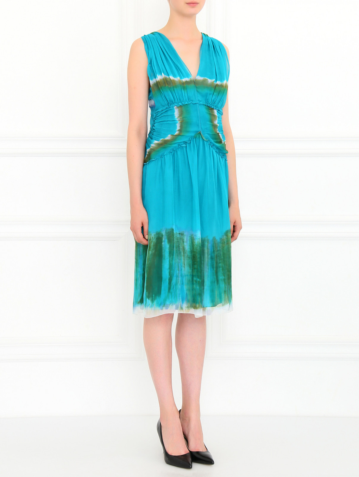 Платье из шелка с узором Alberta Ferretti  –  Модель Общий вид  – Цвет:  Зеленый