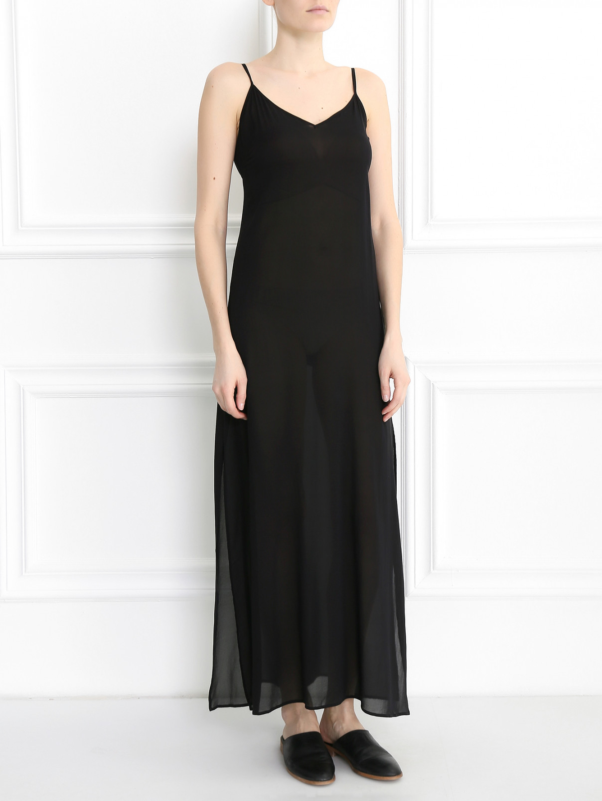 Шелковое платье  с разрезами JO NO FUI  –  Модель Общий вид  – Цвет:  Черный