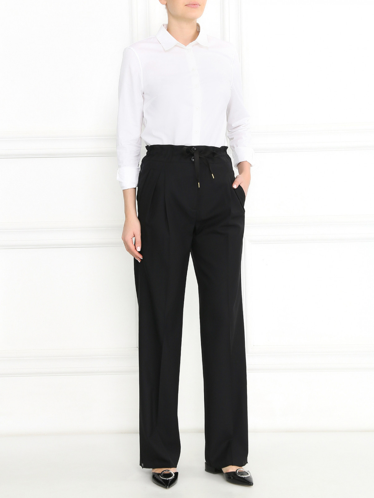 Широкие брюки из шерсти на кулиске Paul Smith  –  Модель Общий вид  – Цвет:  Черный