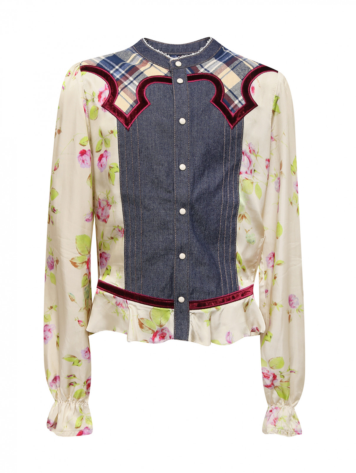 Блуза с вставками из денима Dsquared2  –  Общий вид  – Цвет:  Мультиколор