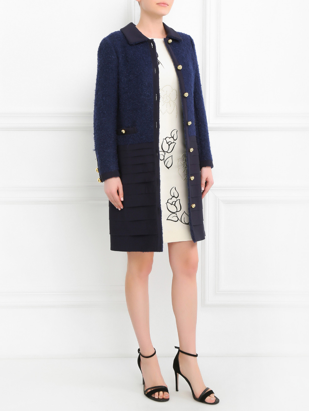 Однобортное пальто из шерсти и мохера Moschino  –  Модель Общий вид  – Цвет:  Синий