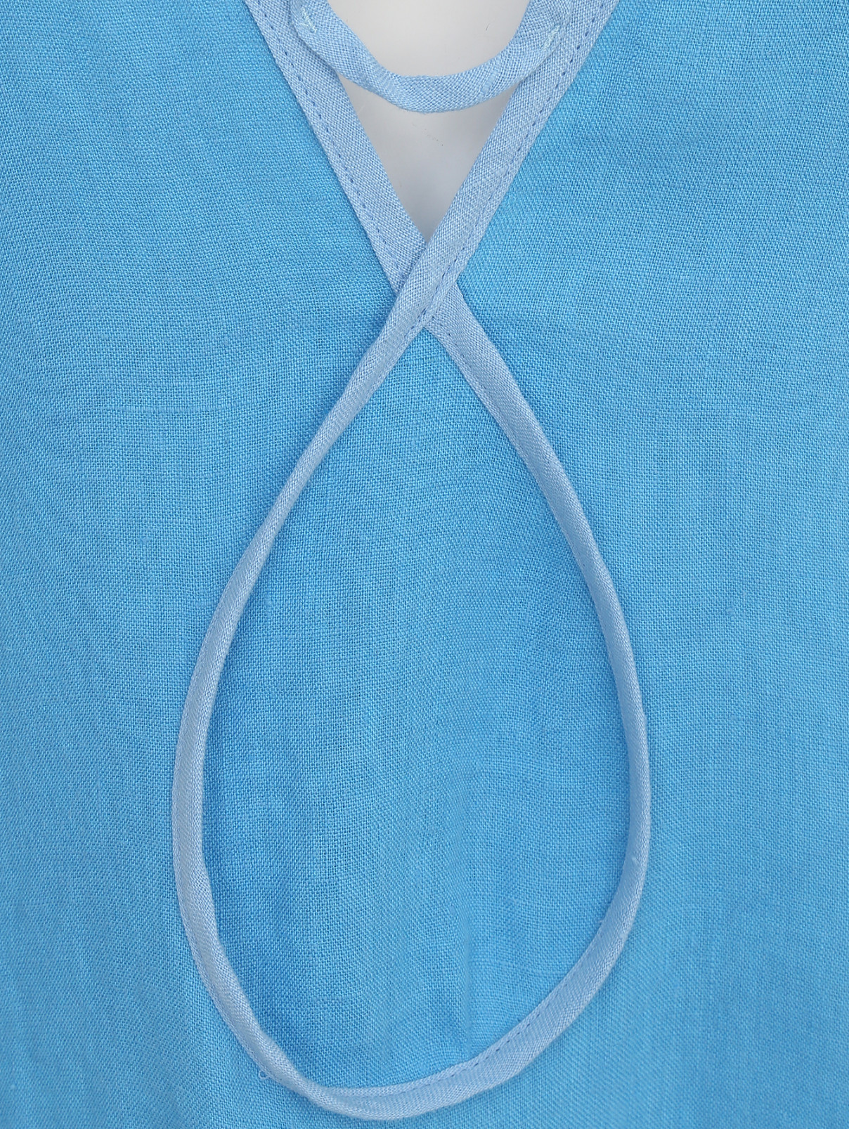 Платье-мини изо льна с контрастной отделкой A mere Co  –  Деталь1  – Цвет:  Синий