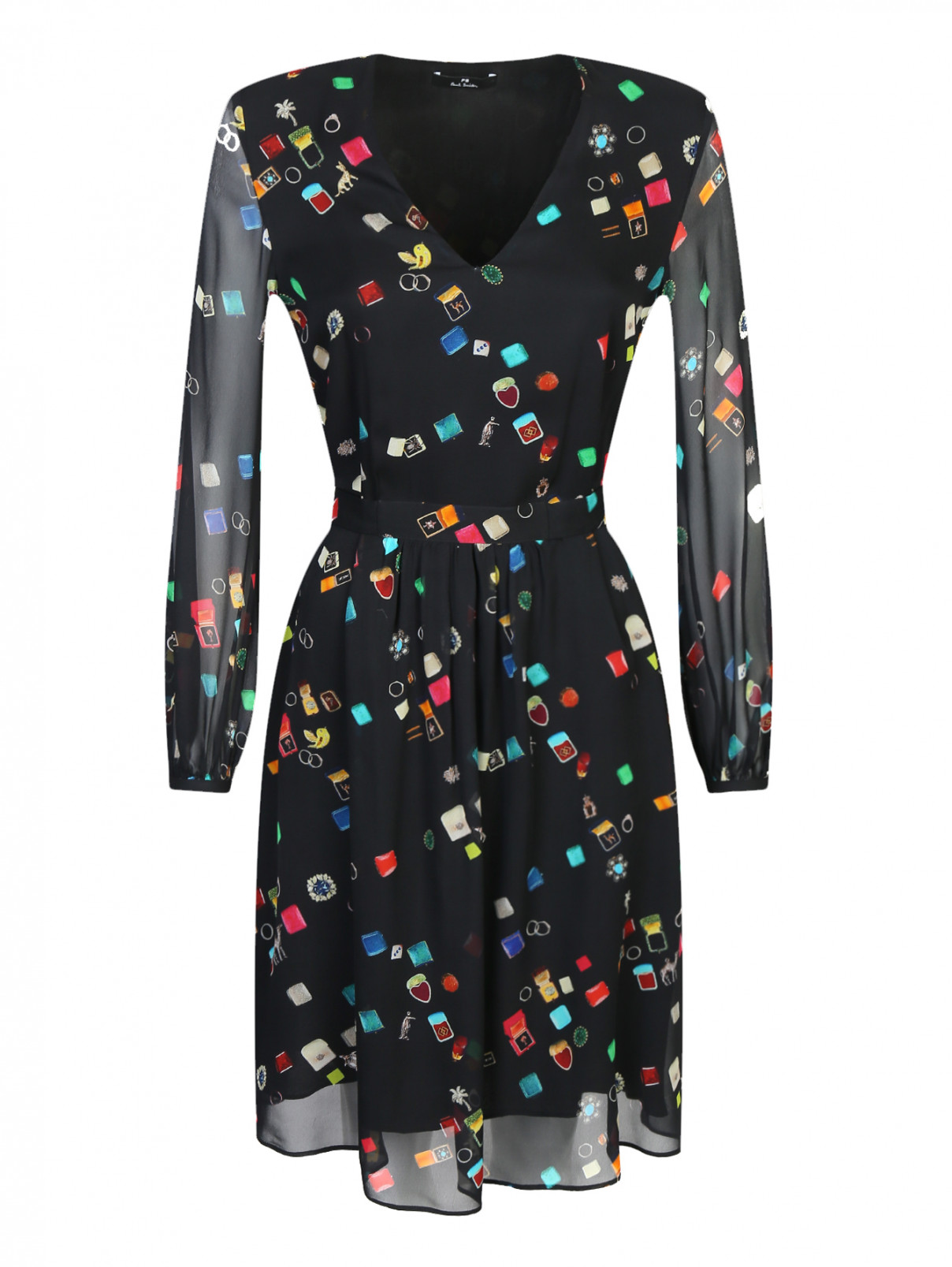Полупрозрачное платье с узором под пояс Paul Smith  –  Общий вид  – Цвет:  Черный
