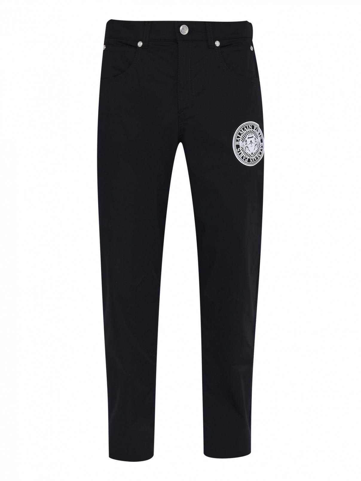 Хлопковые брюки с принтом BALMAIN  –  Общий вид  – Цвет:  Черный