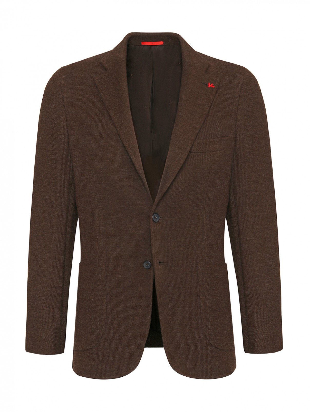 Пиджак из шерсти с карманами Isaia  –  Общий вид  – Цвет:  Коричневый