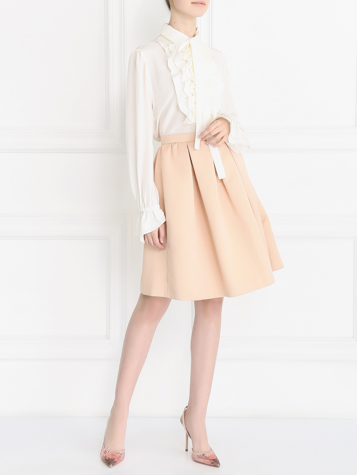 Блуза из шелка с жабо Rossella Jardini  –  Модель Общий вид  – Цвет:  Белый