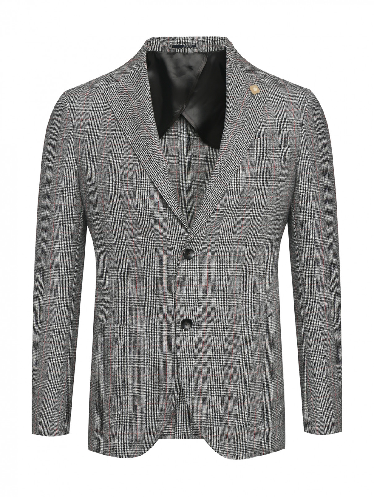 Пиджак из шерсти в клетку LARDINI  –  Общий вид  – Цвет:  Серый