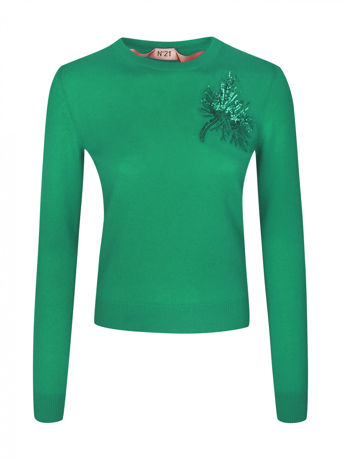 Джемпер из кашемира с вышивкой пайетками N21  –  Общий вид  – Цвет:  Зеленый